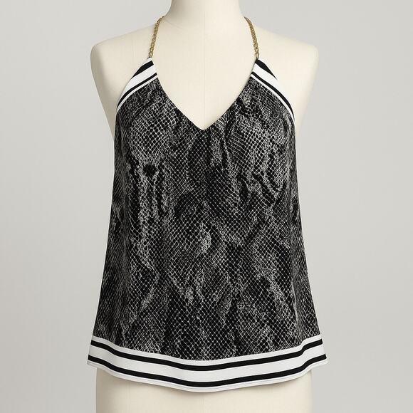 Express Snake Print Halter Top Chain Strap Tie Back Women’s Size Large Night Out - Picture 1 of 7